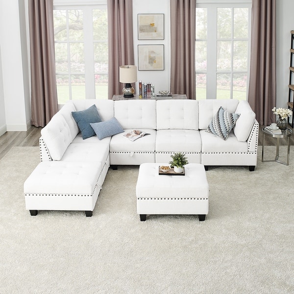 Sturdy Chenille Modular Sectional Sofa with Hidden Storage Bed Bath