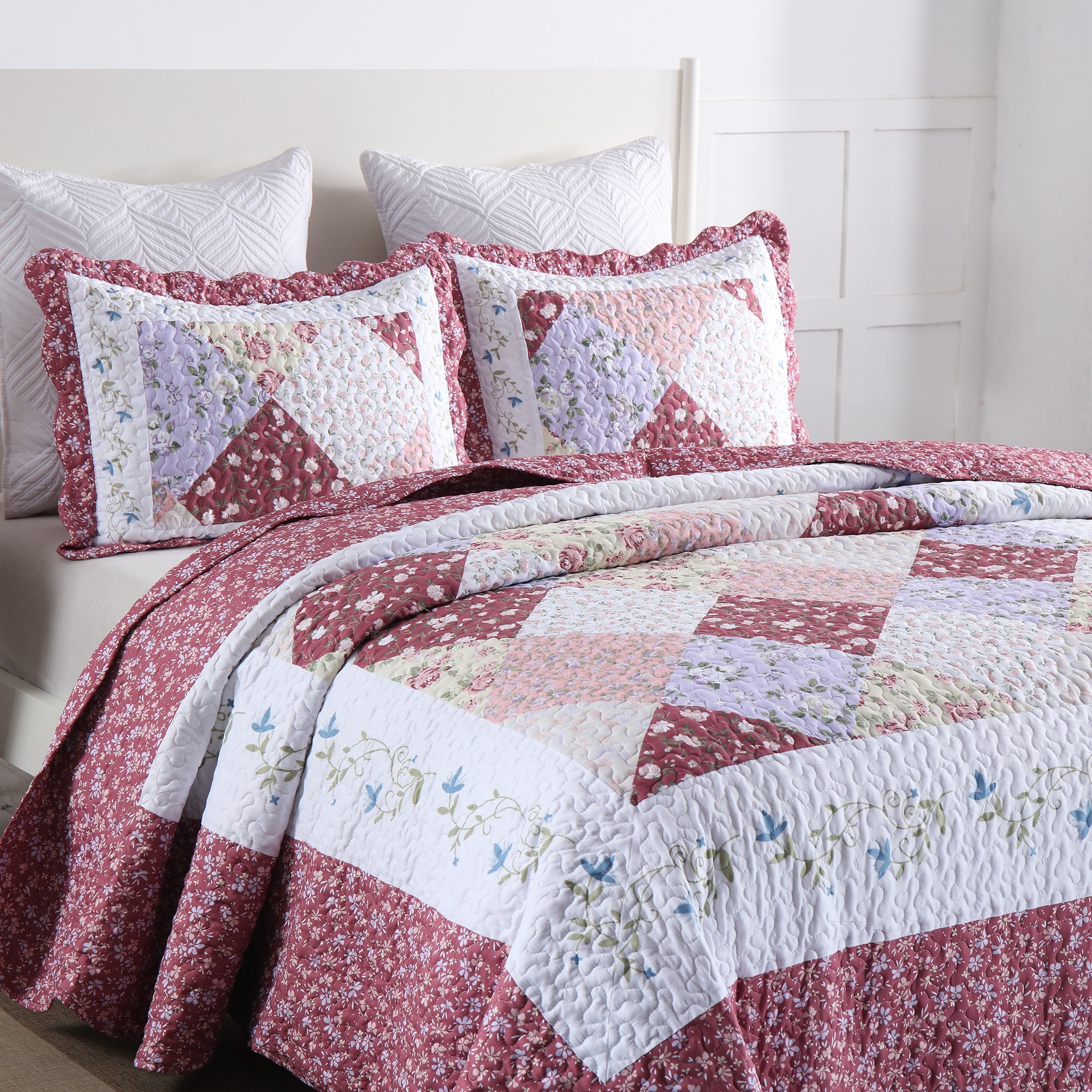 MarCielo 3 Piece Printed Quilt Set Lightweight Bedspread Set Lily