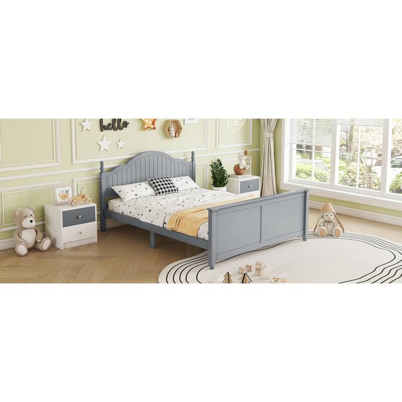 Roomfitters Twin/Full Platform Bed, Slatted Headboard and Removable Guardrails with Wooden Frame for Bedrooms or Guest Rooms