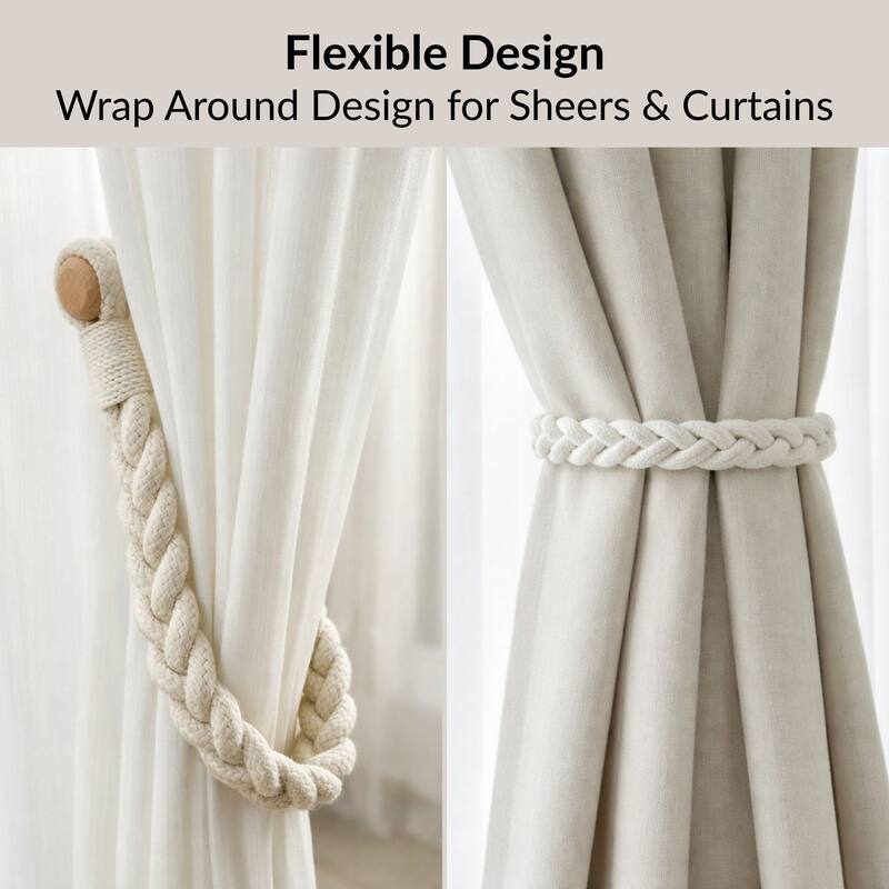 Braided Curtain Tiebacks with Magnetic Closure 19 x 0.5 in