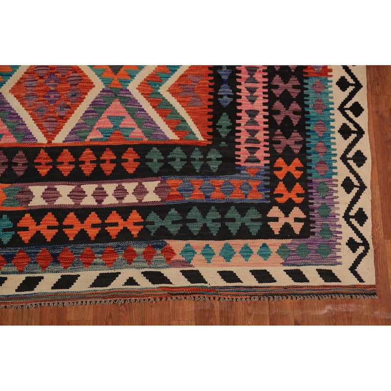 Orange Kilim Oriental Area Rug Hand-Woven Tribal Wool Carpet - 8'5"x 11'5"
