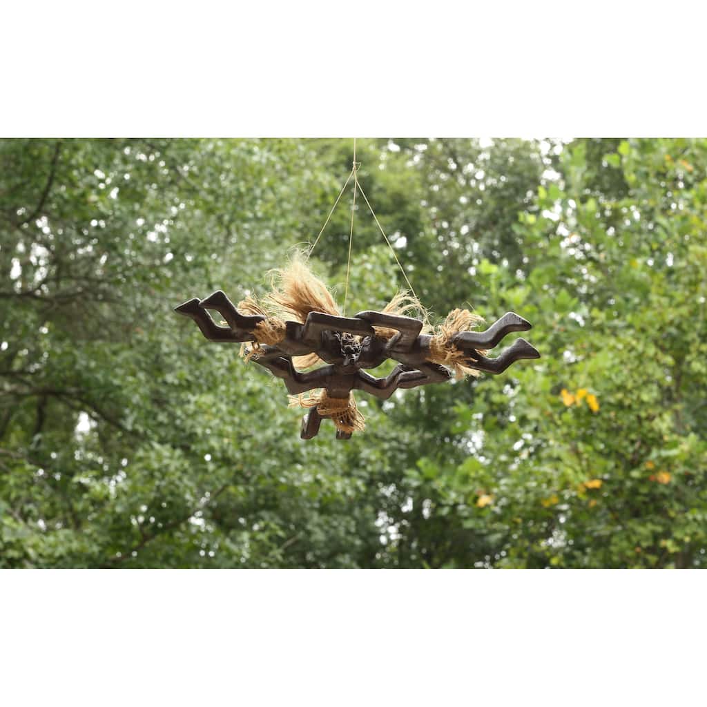 Handmade Wooden Primitive Tandem Skydiving Tribal Statue Parachuting Sculpture African Tiki Bar Gift Home Decor Figurine