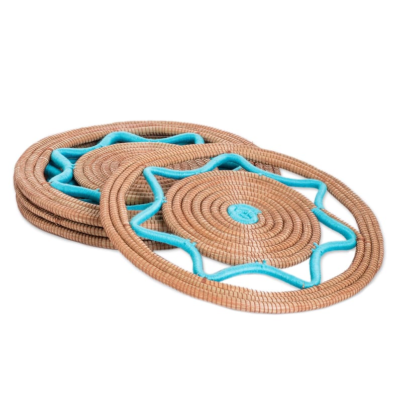 Novica Handmade Traditional Meal In Turquoise Pine Needle Placemats (Set Of 4)