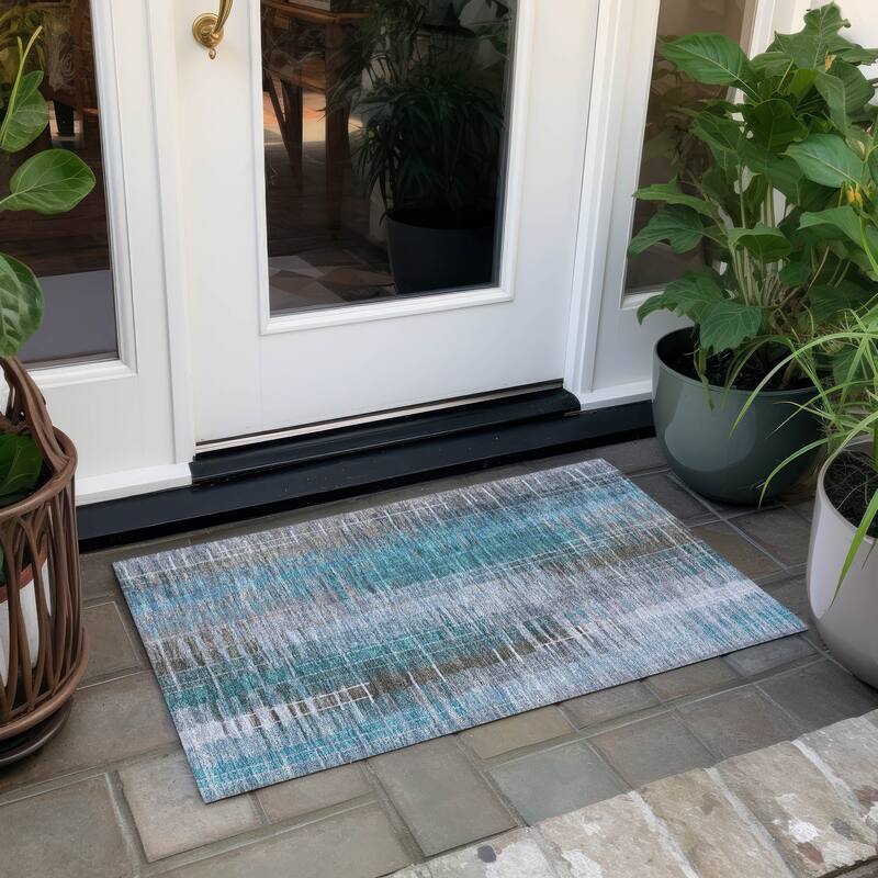 Machine Washable Indoor/ Outdoor Contemporary Aaron Chantille Rug - Teal - 1'8" x 2'6"