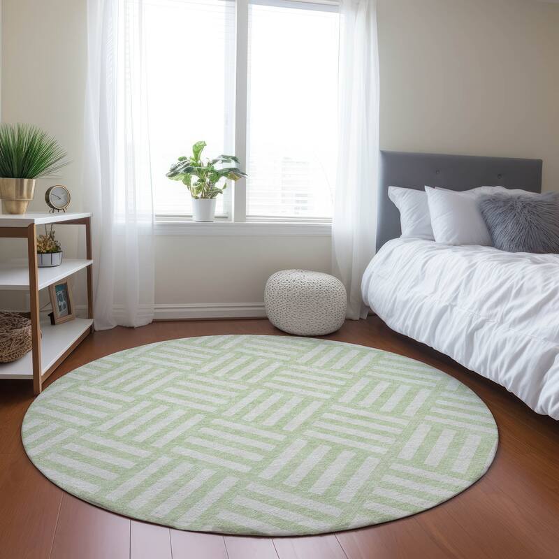 Machine Washable Indoor/ Outdoor Chantille Contemporary Geo Rug - Mint - 8' x 8'