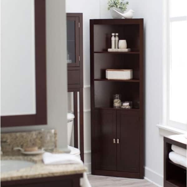 Espresso Corner Bathroom Linen Cabinet With Shelves Espresso Corner Bathroom Linen Cabinet