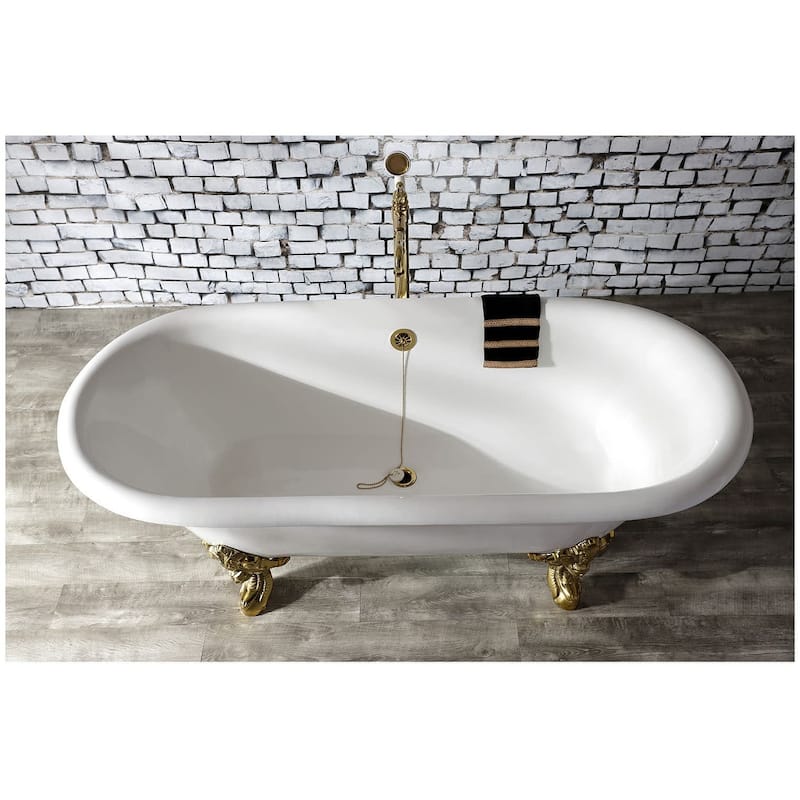 Kingston Brass Aqua Eden 72" Clawfoot Cast Iron Soaking Tub with