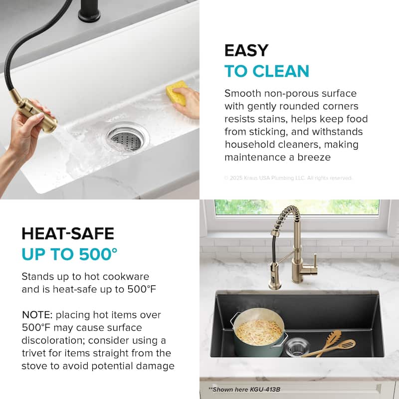KRAUS Granite Black Onyx 31 inch 1-Bowl Undermount Kitchen Sink