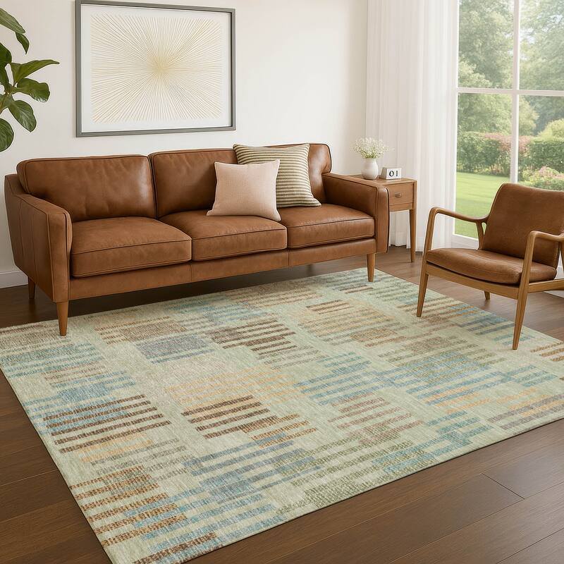Machine Washable Indoor/ Outdoor Modern Pines Chantille Rug