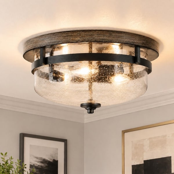 slide 2 of 15, Modern Farmhouse 3-Light Drum Flush Mount Lights Glass Ceiling Light - D13.5"xH6.5"