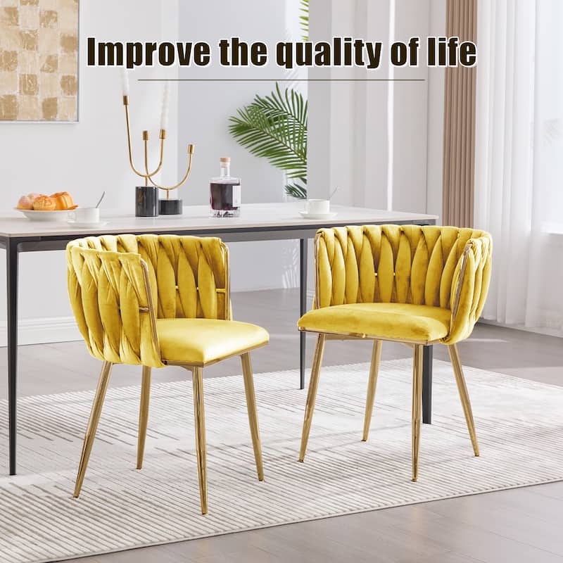 HOMEFUN Velvet Upholstered Tufted Side Dining Chair With Golden Legs（set of 2）