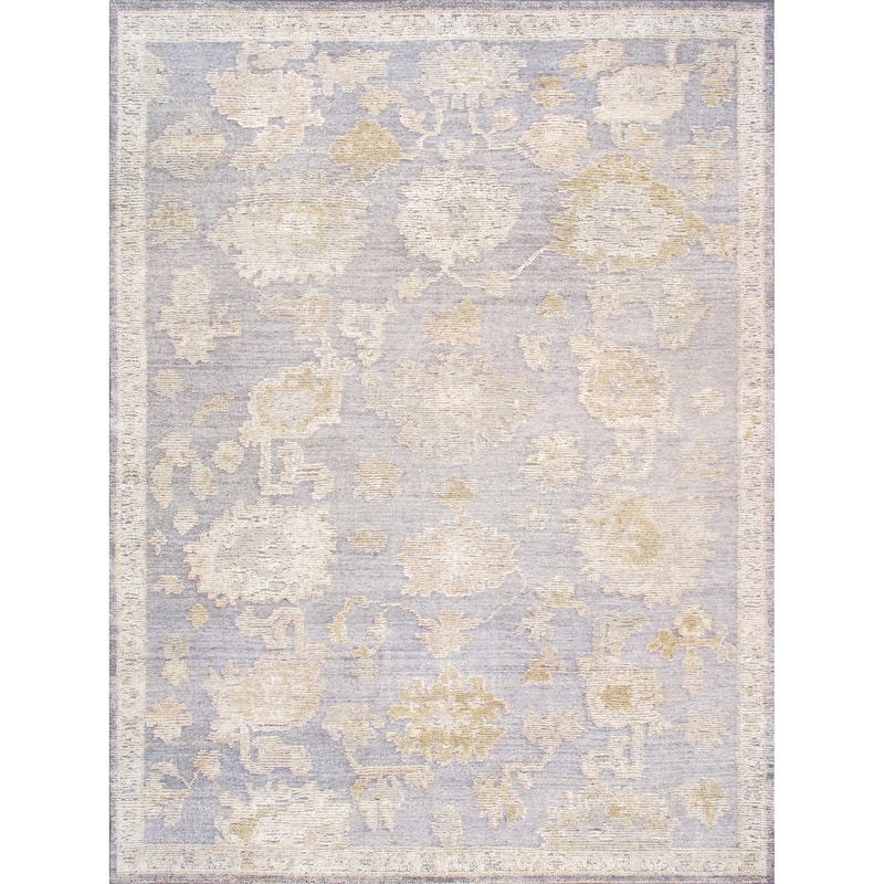 Pasargad Home Oushak Hand-Knotted Grey/Blue Wool Area Rug - 9' 1'' X 10' 3'' - 9' 1'' X 10' 3''