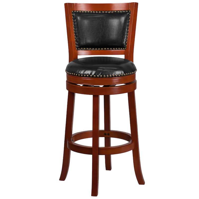 30'' High Wood Barstool with Open Panel Back and LeatherSoft Swivel Seat - 21.25"W x 19.25"D x 44"H - 21.25"W x 19.25"D x 44"H