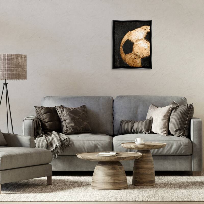 Stupell Vintage Soccer Ball Closeup Framed Floater Canvas Wall Art Design By Kim Allen