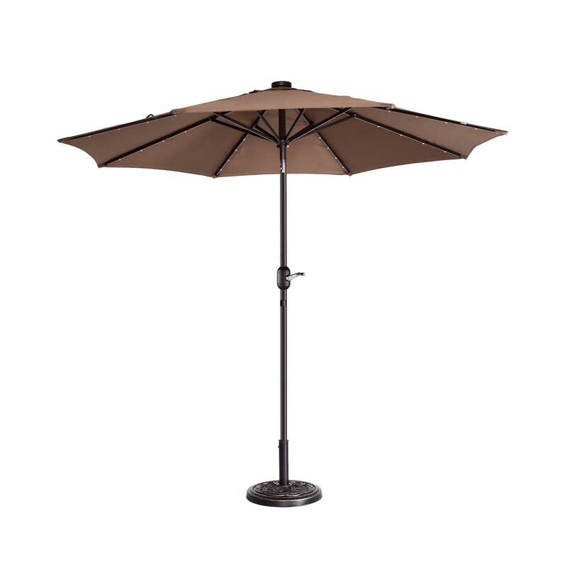 Villacera 9' Solar/LED Umbrella with 8 Steel Ribs and Tilt, Base Not Included - Brown