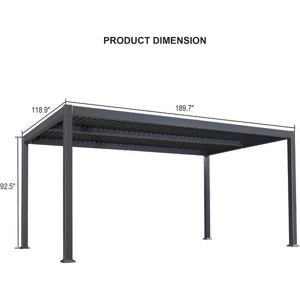 dimension image slide 24 of 36, PURPLE LEAF Outdoor Louvered Pergola with Adjustable Metal Roof for Patio Pergola