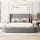 preview thumbnail 13 of 19, Queen Upholstered Platform Bed with 1 Drawer,2 Side Storage Stool