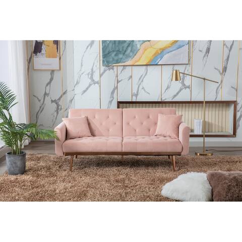 Modern Loveseat Sofa Comfort Velvet Upholstered Convertible Futon Sofa & Sofa Bed with Metal Feet and Adjustable Backrest