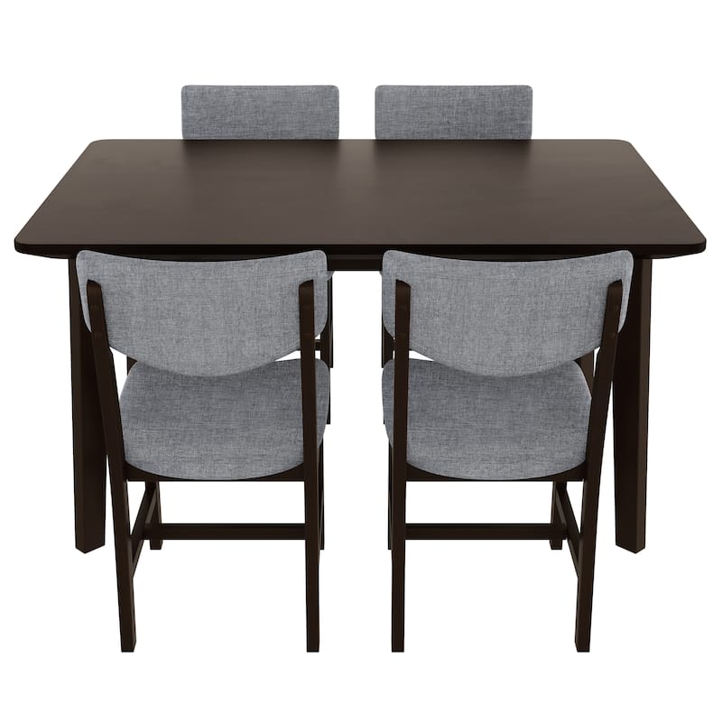 Rustic 5-Piece Farmhouse Dining Set - Solid Wood Table & 4 Upholstered Chairs for Kitchen, Dining Room