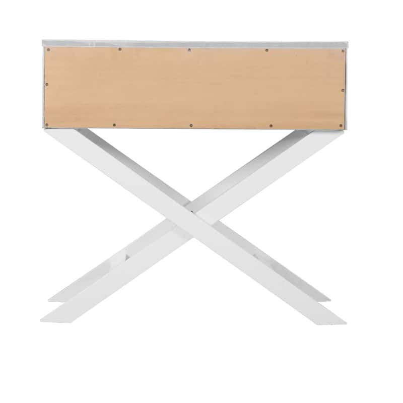 Wooden X-Frame Nightstand with Drawer - 27" - White