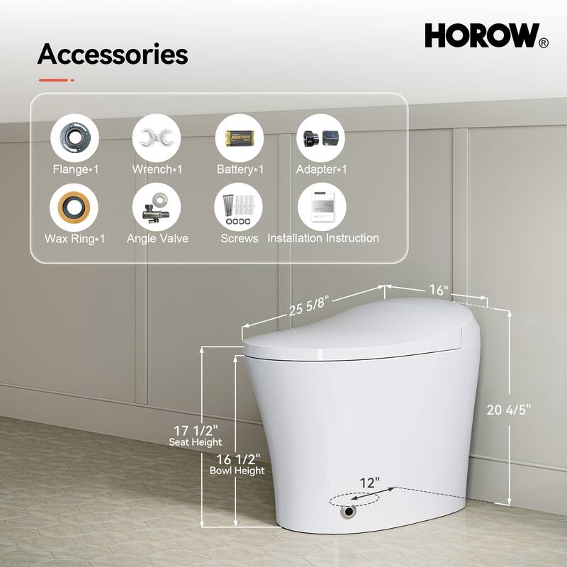 HOROW One Piece Dual Flush Elongated Toilet 1.27 GPF White Seat Included
