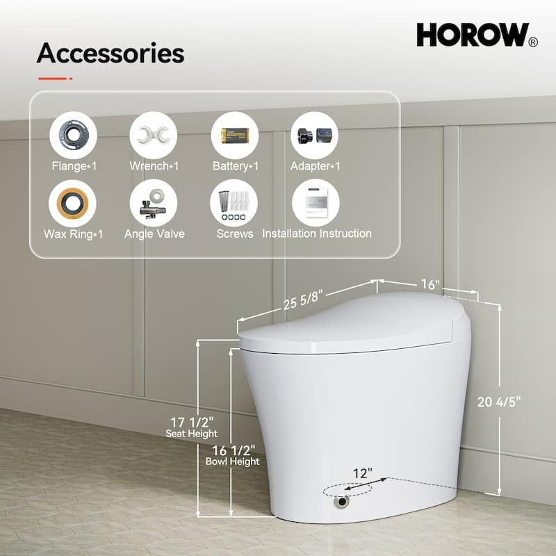 HOROW One Piece Dual Flush Elongated Toilet 1.27 GPF White Seat Included