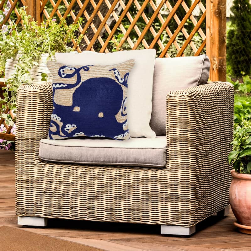 Liora Manne Frontporch Octopus Indoor/Outdoor Pillow Navy 18" Square - Accent - 18" x 18" - Polyester - Navy Blue