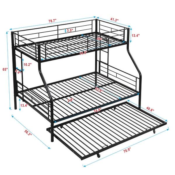 Twin Over Full with Trundle Metal Bunk Bed, Easy Assembly