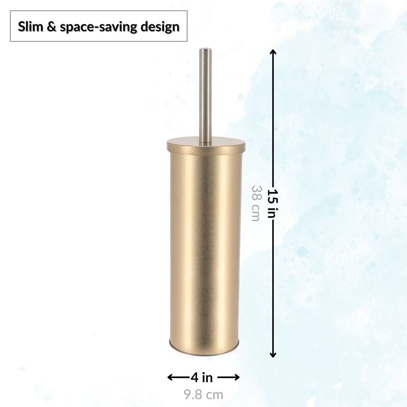 Modern Brushed Gold Toilet Bowl Brush Set with Stainless Steel Handle - 4" L x 4" W x 15" H