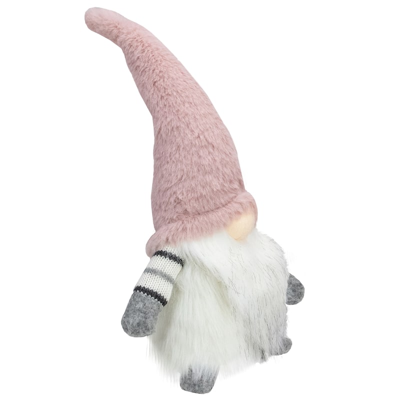14" Pink and White Sitting Christmas Gnome with LED Lighter Nose
