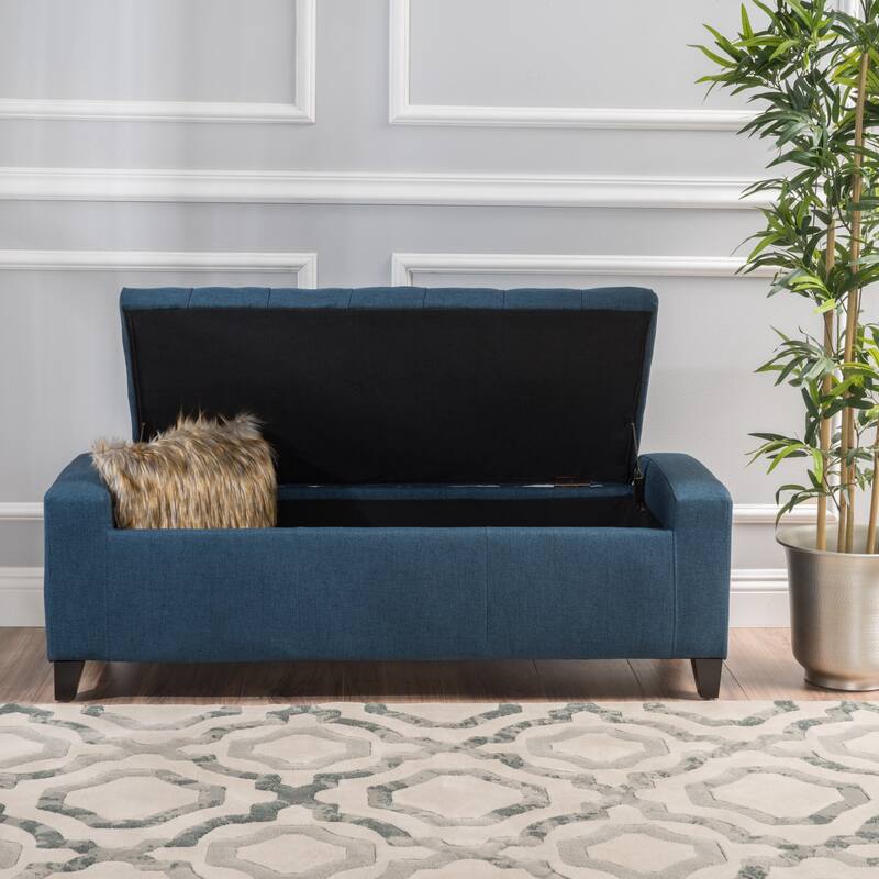 Modern Button-tufted Storage Ottoman Bench-Navy Blue
