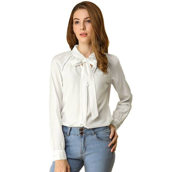 Shop Women S Bow Tie Neck Long Sleeve Casual Button Decor Shirt