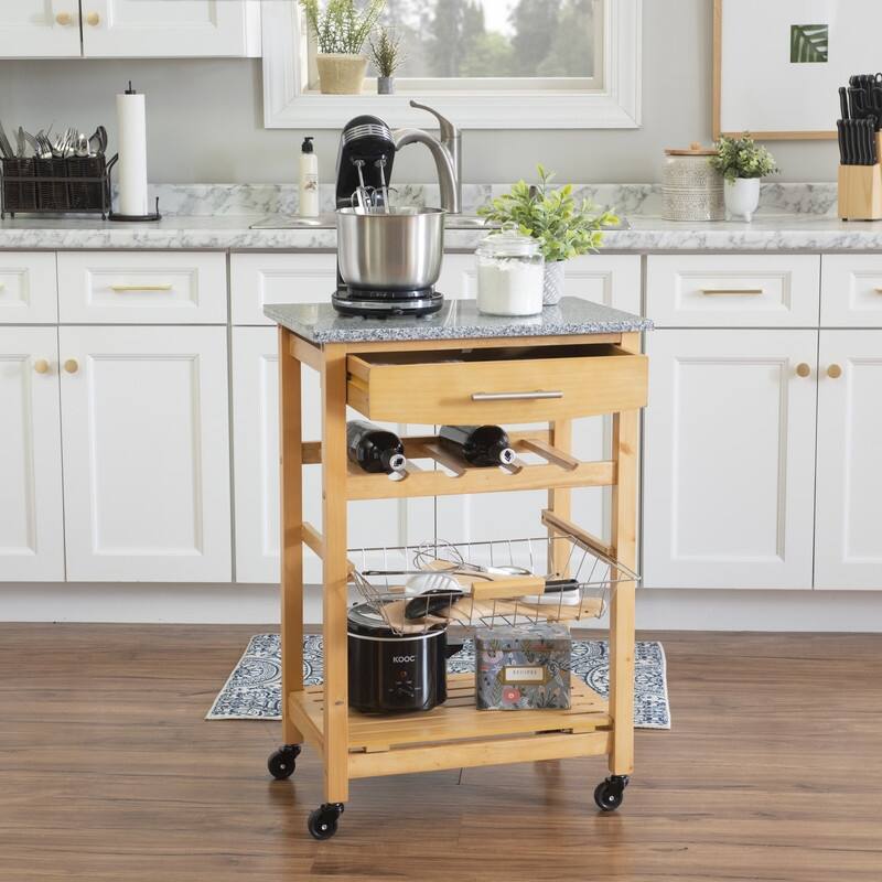 Jake Compact Mobile Rolling Kitchen Cart - Natural/Granite