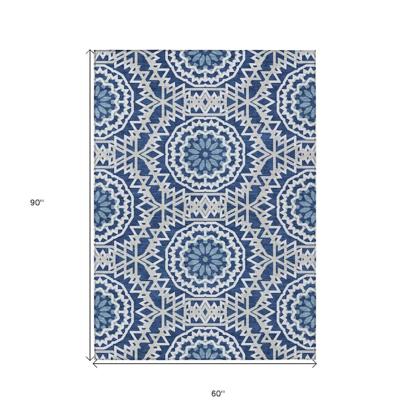 HomeRoots Floral Medallion Transitional Rectangle Outdoor Rug