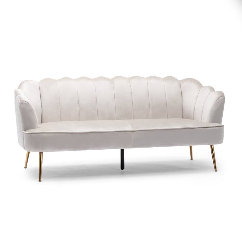 76.25" Velvet Channel Stitching 3-seater Sofa with Metal Legs for Living Room