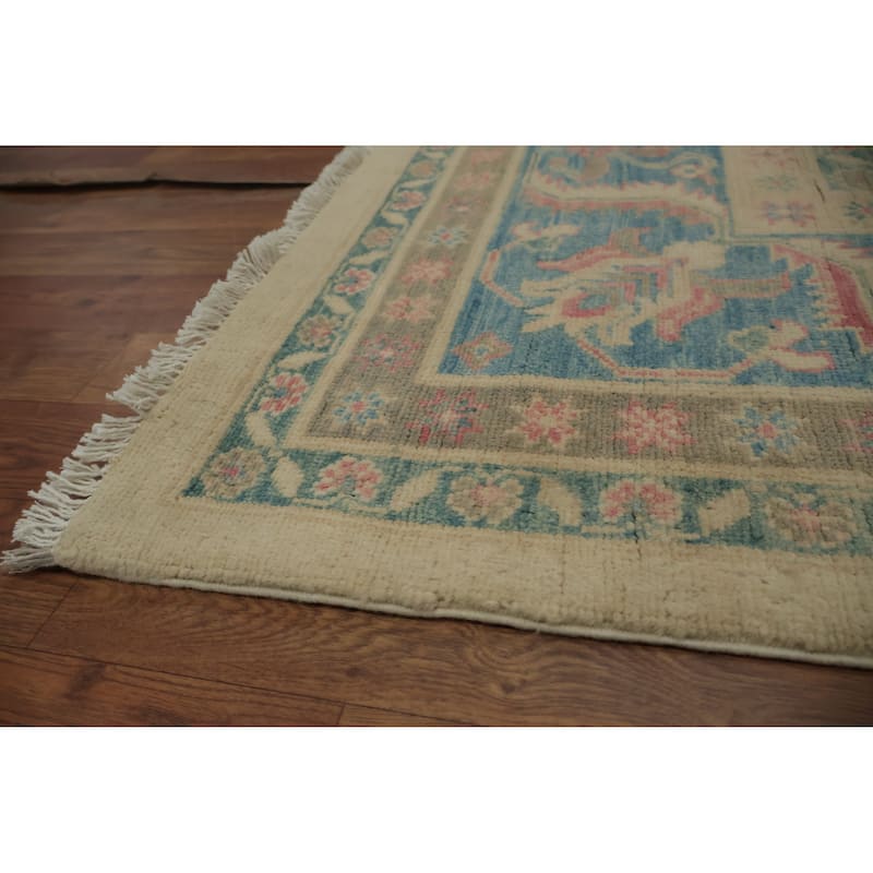 Hand Knotted Oriental 100% Wool Carpet Traditional Geometric Beige & Ivories Kazak Area Rug - 9' 10'' X 8' 0''