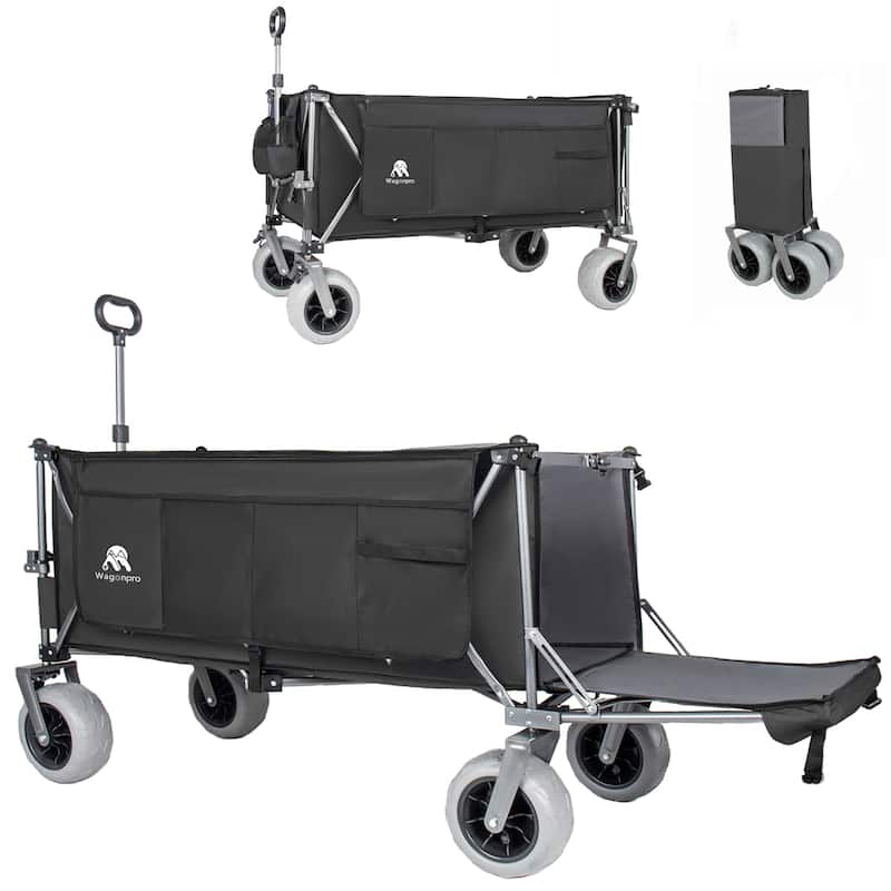 67in Extra long large Heavy Duty Utility Beach Wagons with Opened Tailgate and All-Terrain Wheels, 500lbs Capacity - Grey/Black