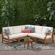 preview thumbnail 1 of 12, Christopher Knight Home - Merritt Outdoor Sectional Sofa, 5-Seater V-Shaped with Acacia Wood with Water-Resistant Cushions Teak Finish+Cream Cushion