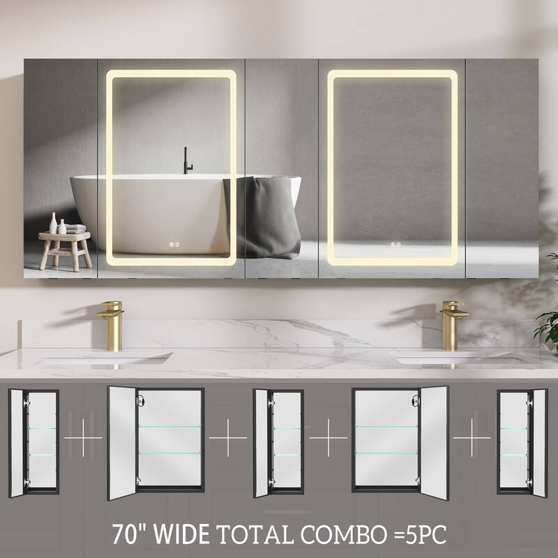 ZEAFIVE LED Black Bathroom Medicine Cabinet Surface Mount Defog Medicine Cabinet 3 Lights Dimmable