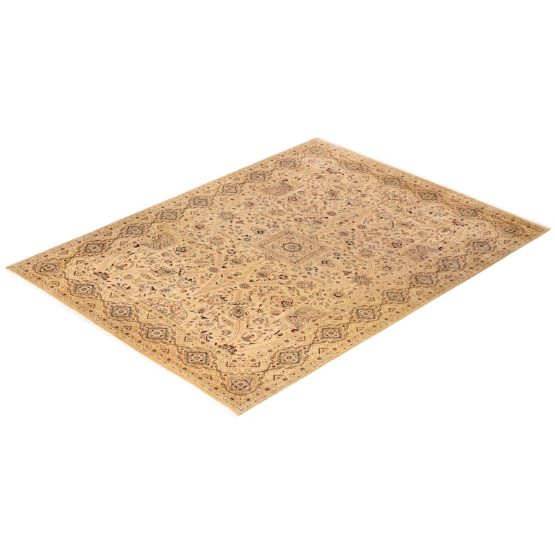 Overton Hand Knotted Wool Vintage Inspired Traditional Mogul Yellow Area Rug - 9 x 12