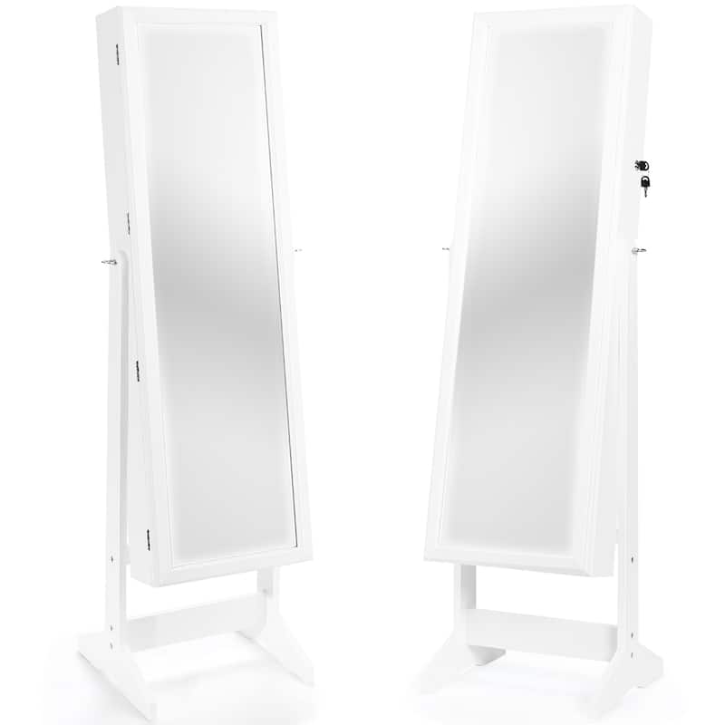 Costway Jewelry Cabinet Stand Mirror Armoire Lockable Organizer Large
