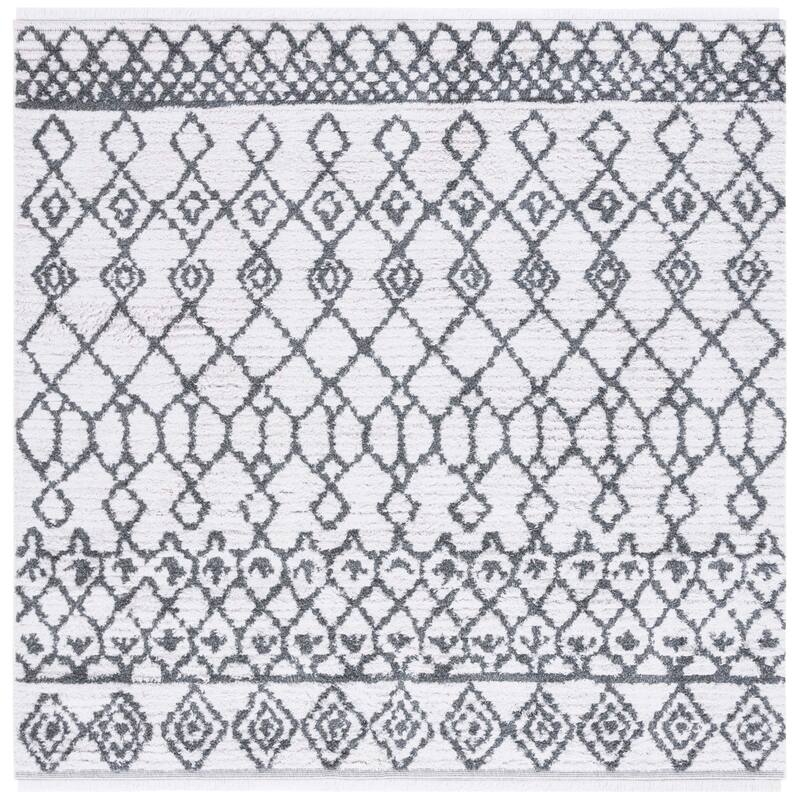 SAFAVIEH Augustine Teodosia Moroccan Boho Fringe Rug - 6'4" Square - Ivory/Grey