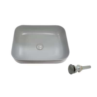 20 Inch Bathroom Rectangular Vessel Sink Above Counter Porcelain Ceramic Top Mount Art Basin With Matching Pop-up Drain