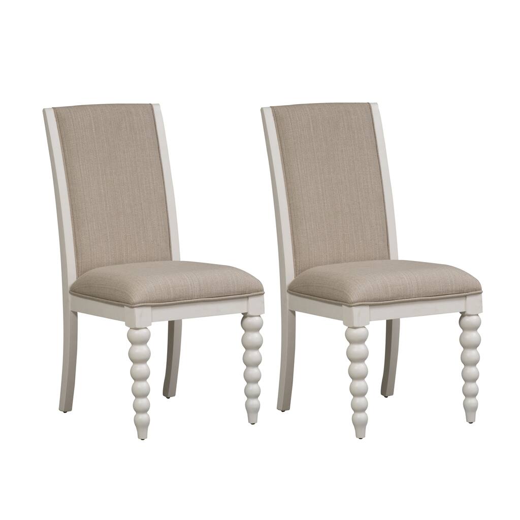 Cottage Harbor White and Linen Upholstered Dining Chair (Set of 2)