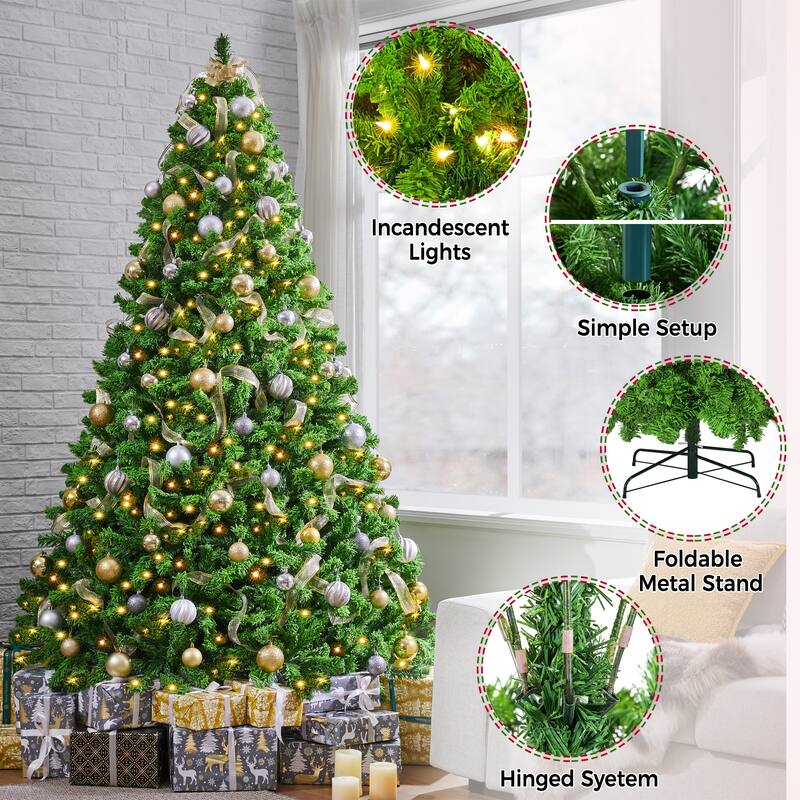 Yaheetech Pre-lit Flocked Artificial Christmas Tree with Foldable Stand
