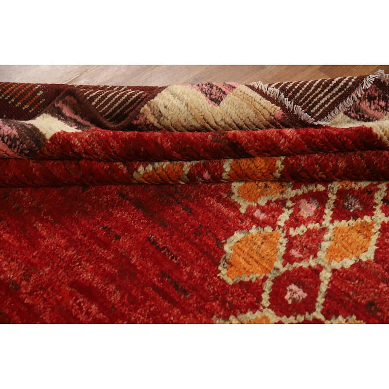 Red Tribal Geometric Moroccan Oriental Area Rug Handmade Wool Carpet - 6'7" x 9'8"