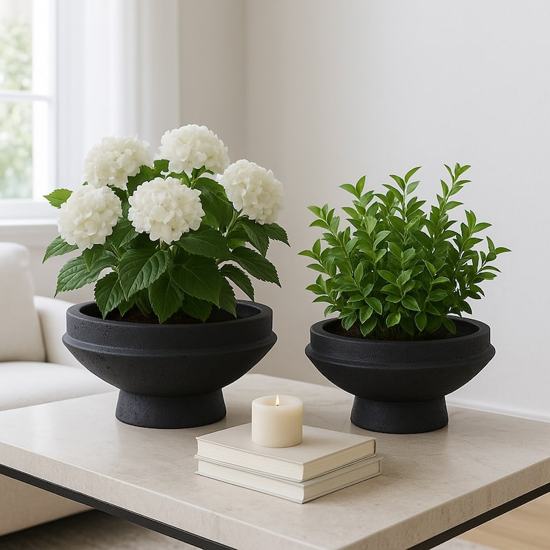 Pottery Fiberglass Planters Decorative Elevated Bowl Design (Set of 2) - 20" x 20" x 8"
