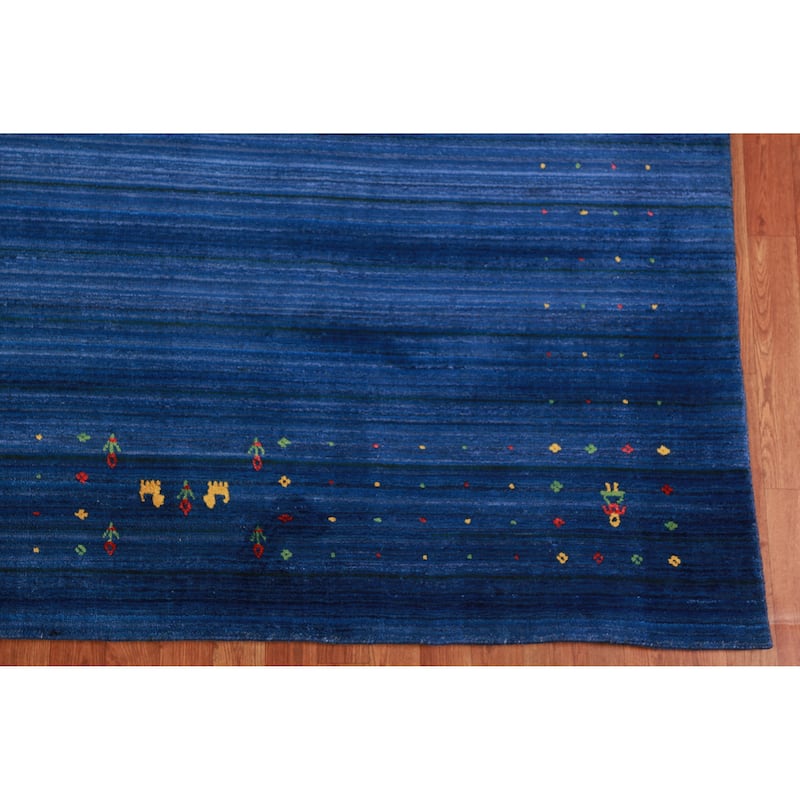 Blue Gabbeh Indian Area Rug Handmade Silk Carpet - 8'11" x 11'4"