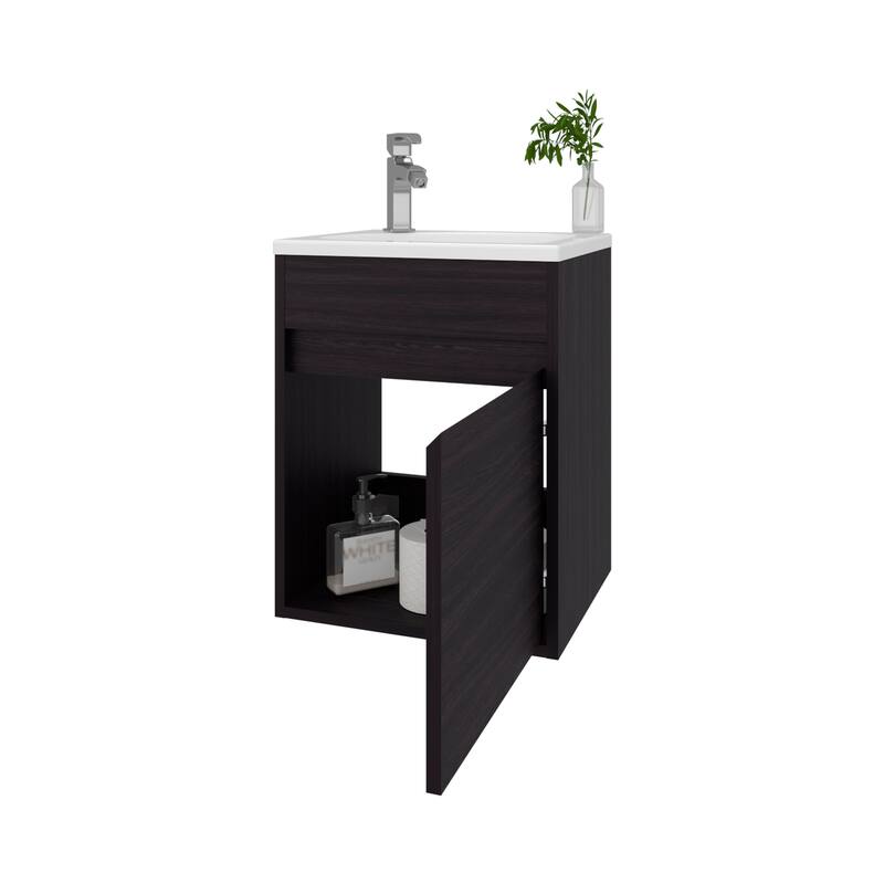 Florence Bathroom Floating Vanity with Sink, 1 Door, Wengue