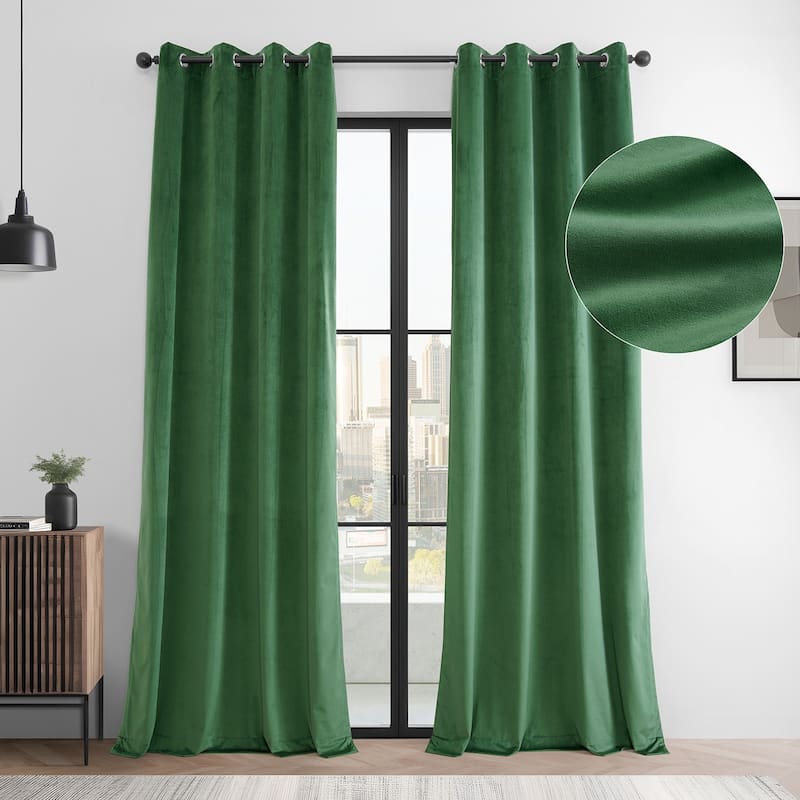 Exclusive Fabrics Basic Deluxe Velvet Curtains Pair - 2 Panels - Grommet Room Darkening Curtains